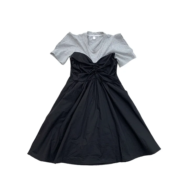 

Girls stitching dress 2021 summer new children's princess dress fake two-piece short-sleeved dress