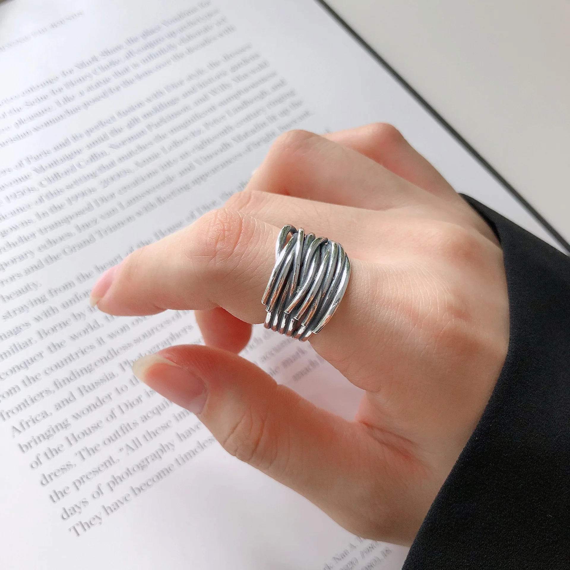 

925 Sterling Silver Ring Online Celebrity Celebrity Style Cool Non-mainstream Retro Hand-woven Ring Women's Minimalist