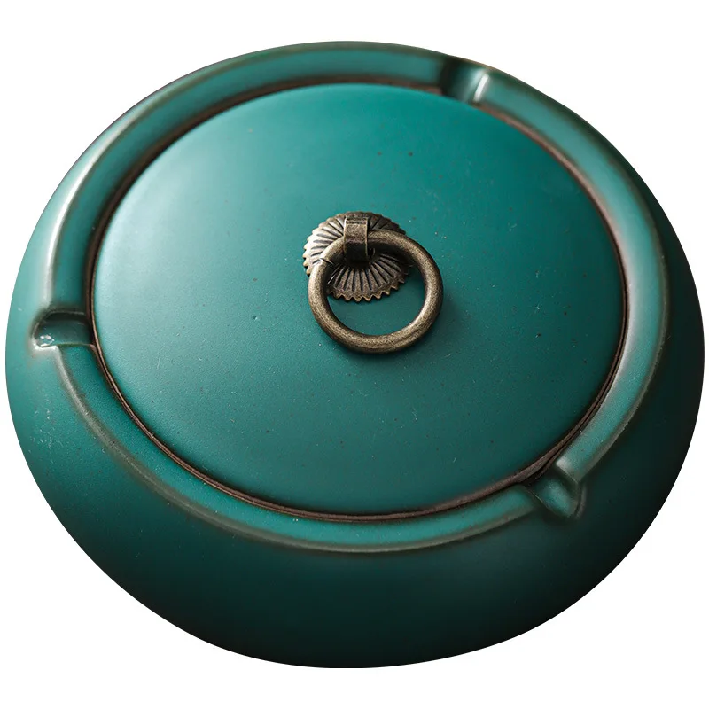 

Blackish Green Ceramic Ashtray Creative with Cover Windproof Living Room Home Japanese-style Retro Office Large Ashtray