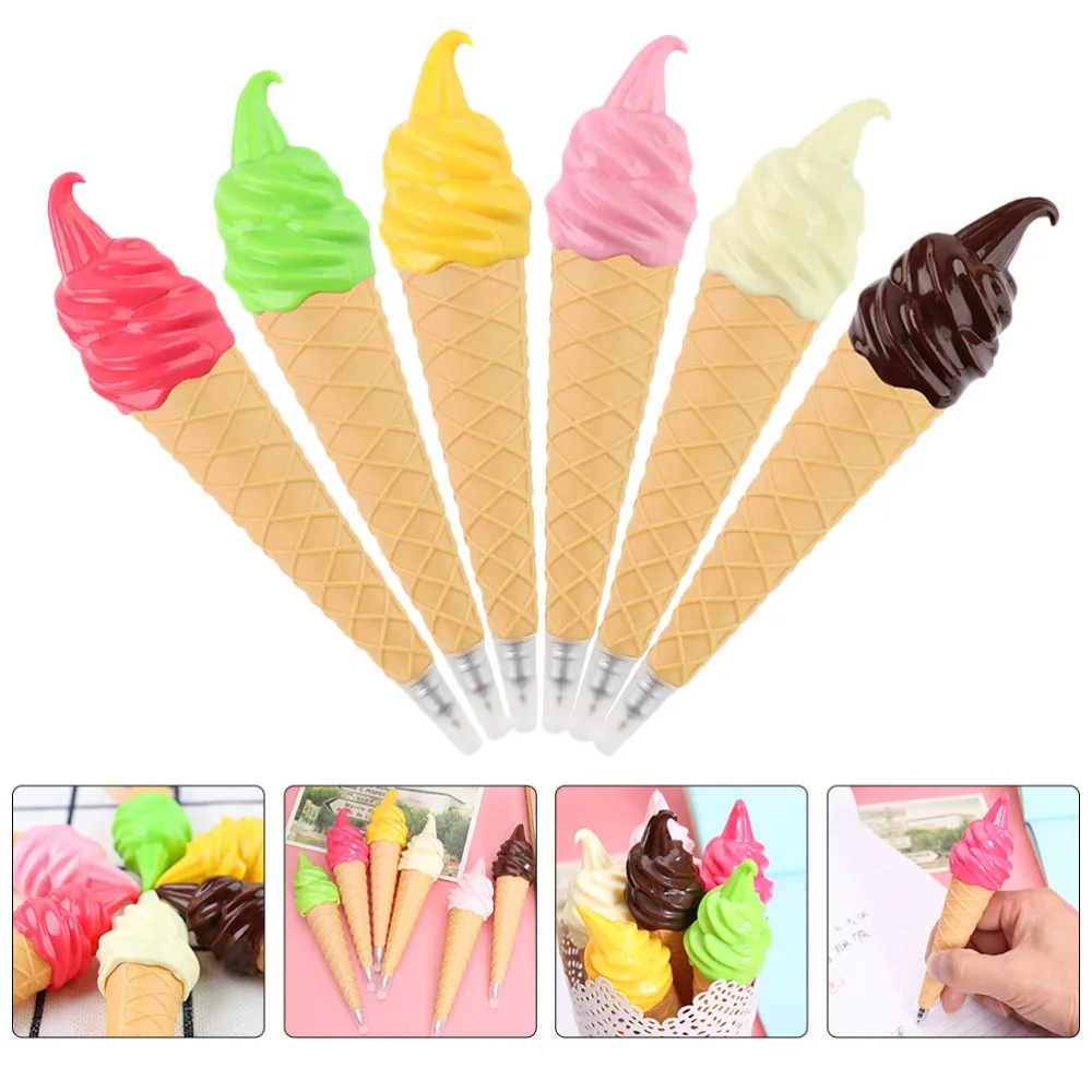 

6pcs Ice Cream Pens Lovely Ballpoint Pens Ice Cream Cone Pens School Supplies