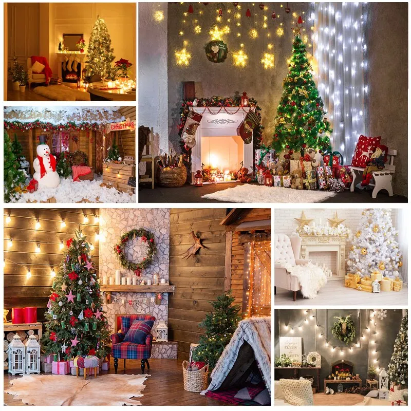 

ZHISUXI Christmas Theme Indoor Photography Background Christmas tree Fireplace Portrait Photo Backdrops 21712 YXSD-06