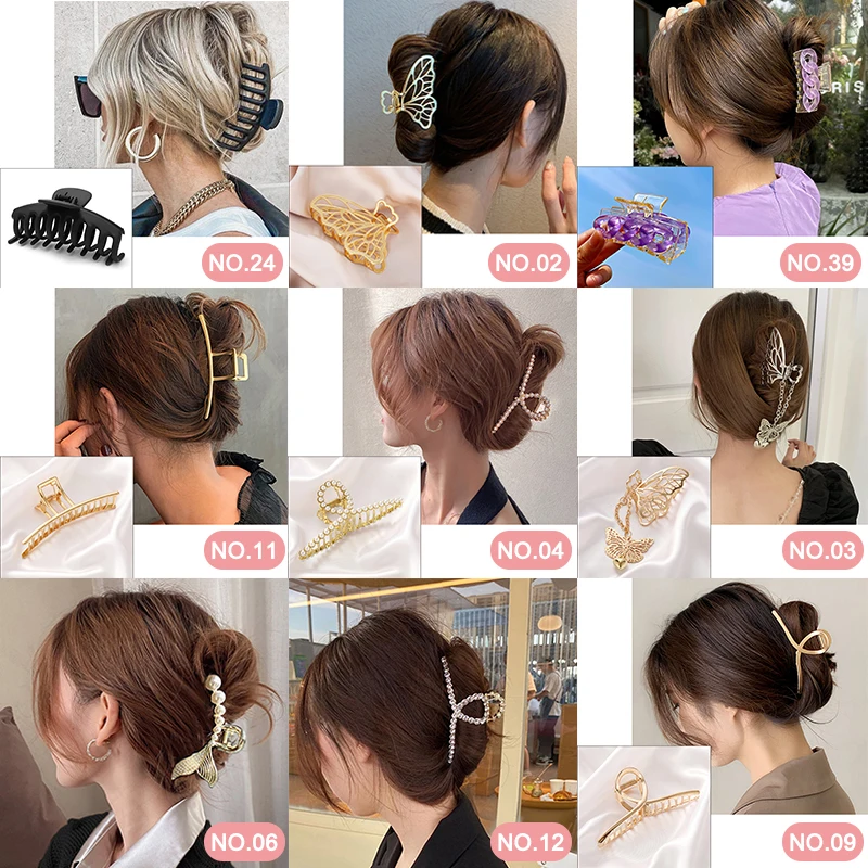 

2021 New Women Elegant Gold Hollow Geometric Metal Hair Claw Vintage Hair Clips Headband Hairpin Hair Crab Hair Accessories