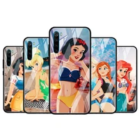disney beach princess for xiaomi redmi k40 k30 k20 pro plus 9c 9a 9 8a 7 luxury shell tempered glass phone case cover