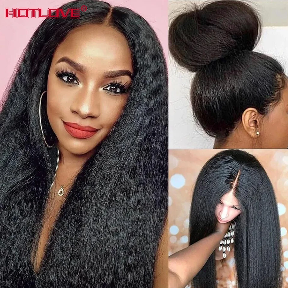 Kinky Straight Lace Front Human Hair Wigs 13x4 Lace Frontal Wigs Pre Plucked 32 34 Inch Indian Long Hair Wigs 180% Remy Hair Wig
