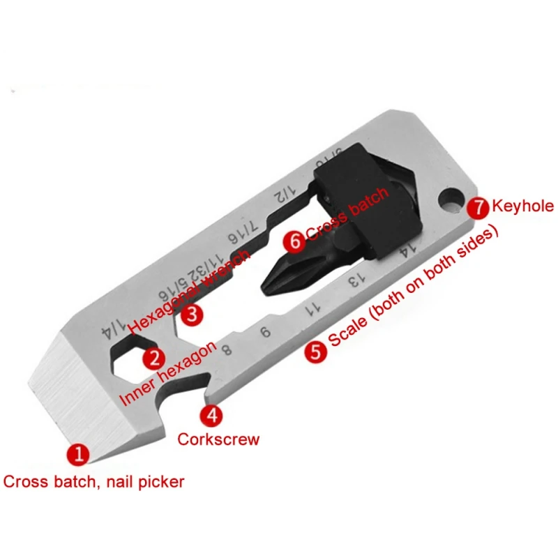 

6 in 1 EDC Outdoor pocket tool Equipment Camping Keychain Supplies Bottle Opener Wrench Portable Multi-Function Tools