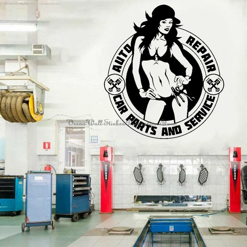 

Виниловые наклейки на стену для ремонта автомобилей, Эротичная девушка, магазин для ремонта автомобилей, прокатный автомагазин, декоративн...