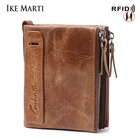 Кожаный мужской кошелек для мелочи IKE MARTI, маленький бумажник с RFID-защитой, с двойной молнией в стиле ретро