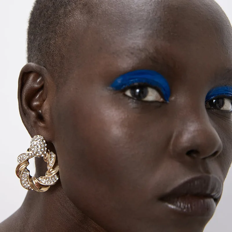 Женские Геометрические серьги ZA Hyperbole Круглые золотистый металл со стразами