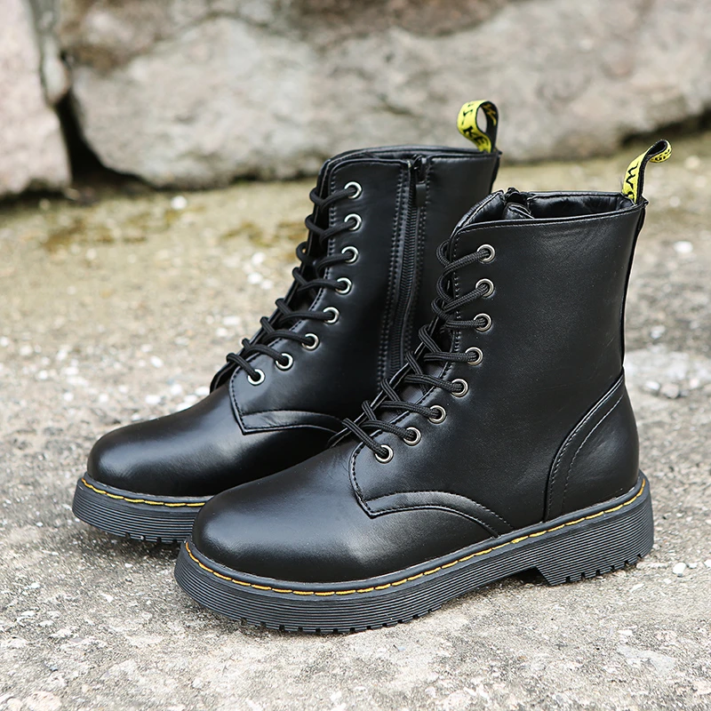 

Женские ботинки из натуральной кожи, ботинки Martens, обувь с высоким верхом, модные мужские зимние ботильоны унисекс, Классическая мотоциклет...