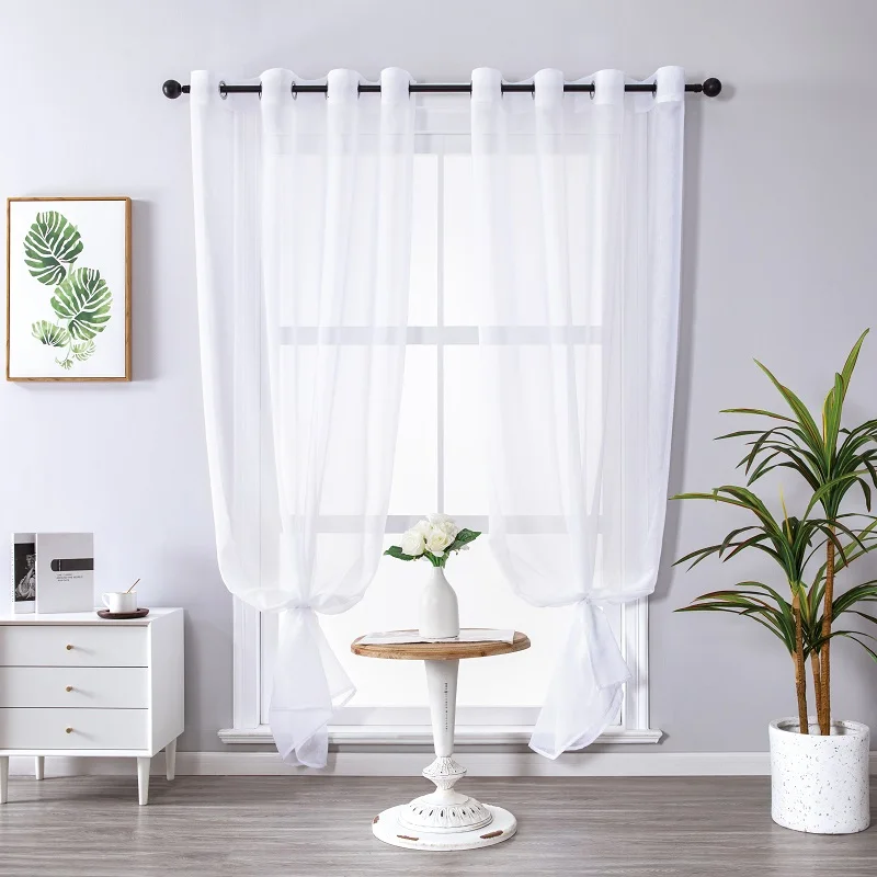 Rideaux transparents en Tulle uni multicolores modernes, en lin pour salon, cuisine, en coton, pour fenêtre française, draperies finies  (0)