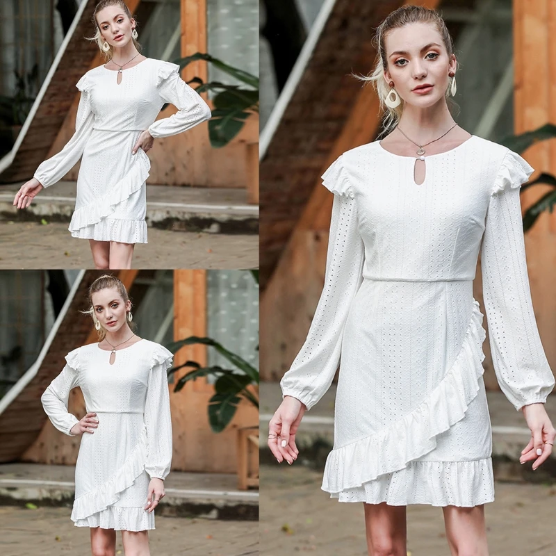 

Для женщин с длинными рукавами, с круглым вырезом, платье-туника выдалбливают миди платье праздничный сарафан U50C