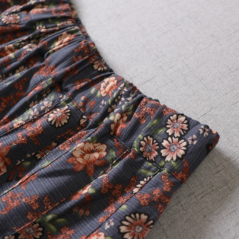 

Japan Style Mori Girl Cotton Floral Print Skirt Loose Literary vintage Women A-line Midi Skirt