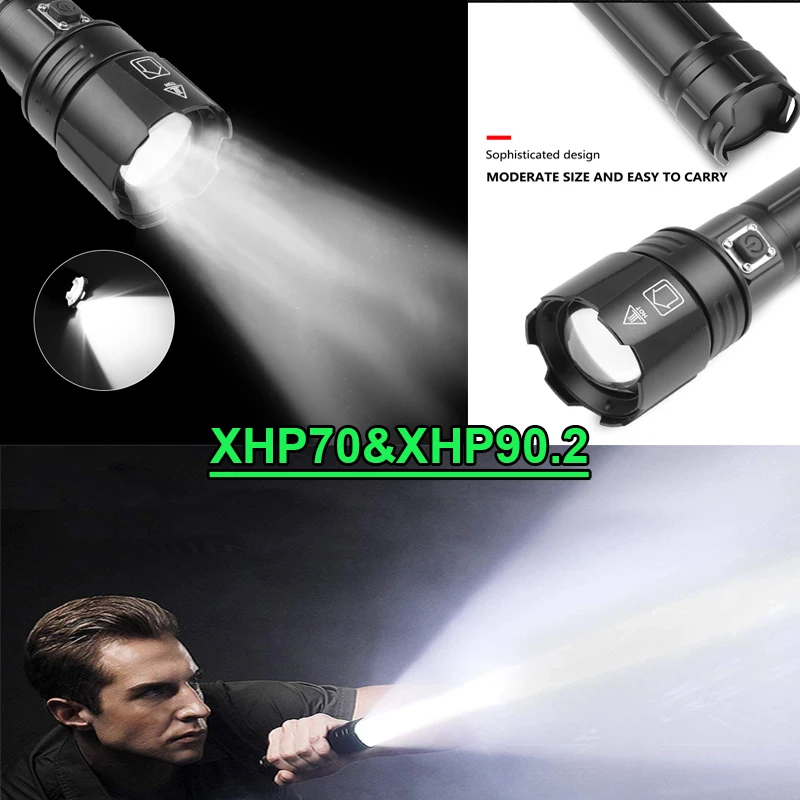 Самый мощный светодиодный фонарик XHP90.2 на 400 лм usb XHP70 XHP50 перезаряжаемый