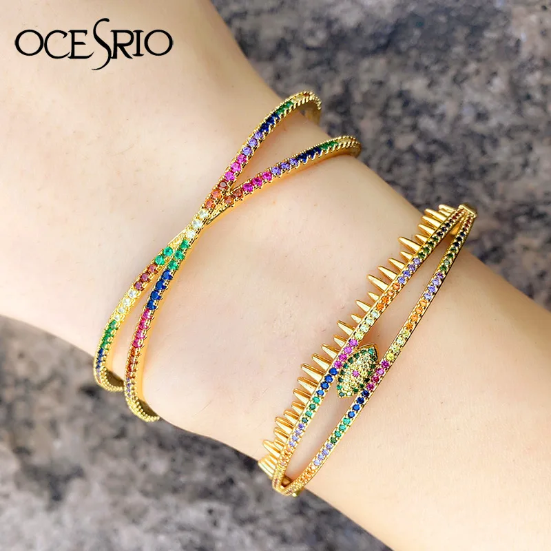 Женский браслет радужной расцветки OCESRIO Браслет манжета из 24 каратного золота со