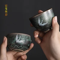 mini bulk luxury black vintage tea cup ceramic clay beauty glazed kung fu tea cup handmade jogo de cha kitchen supplies ea60cb