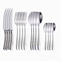 stainless steel cutlery set forks knives spoons tableware set kitchen dinnerware set mirror high quality silverware flatware