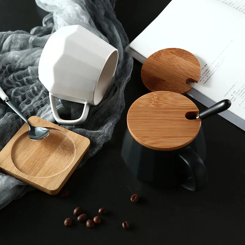 Керамическая чашка в скандинавском стиле простая керамическая с крышкой и