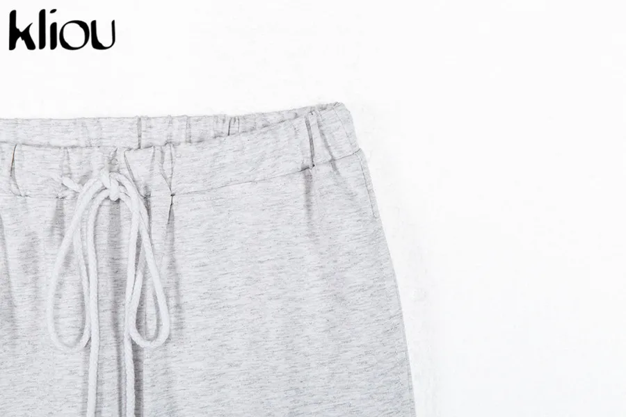 Kliou women's pants casual streetwear elastic waist drawstring cotton cargo pants autumn joggers pockets fashion trousers