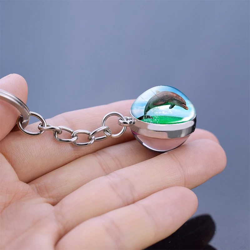 Брелок с дельфином дельфинов стеклянный шар цепочка для ключей океанские
