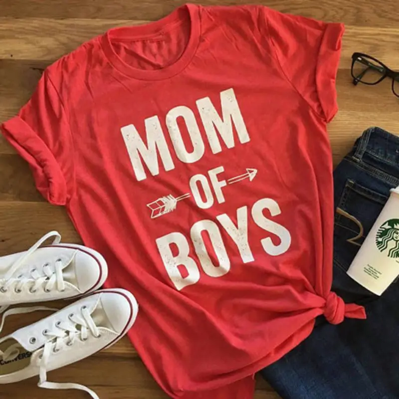 Модная футболка с надписью MOM of Boys, женские летние топы, женские повседневные свободные футболки с коротким рукавом, женская футболка