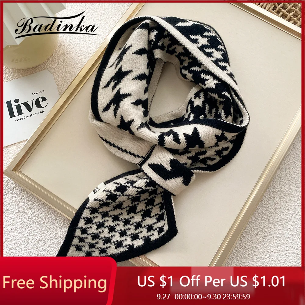 

2021 New Fashion Autumn Winter Houndstooth Neck Warmer Scarf Muffler Female Knitted Warm Snood Scarves and Shawls for Ladies