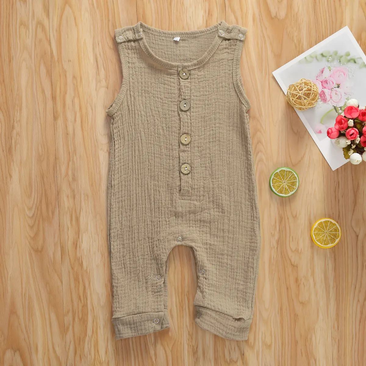 Комбинезон для младенцев из хлопка и льна без рукавов | Детская одежда обувь