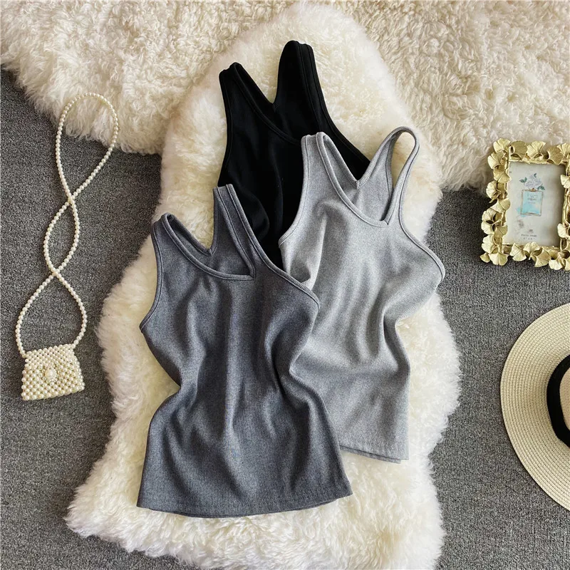 

Summer Women Irregular Tank Crop Tops Female Bodycon Camisoles Sleeveless Off-the-Shoulder Solid T shirts Tees Camisole