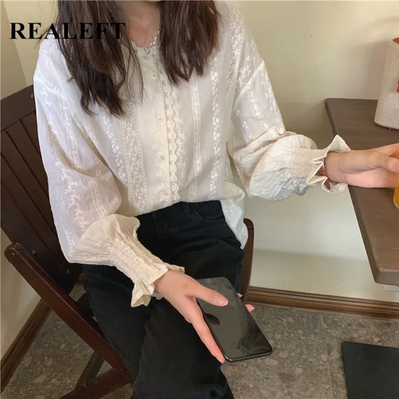 REALEFT осень длинный рукав корейский OL стиль элегантные кружевные женские шорты и