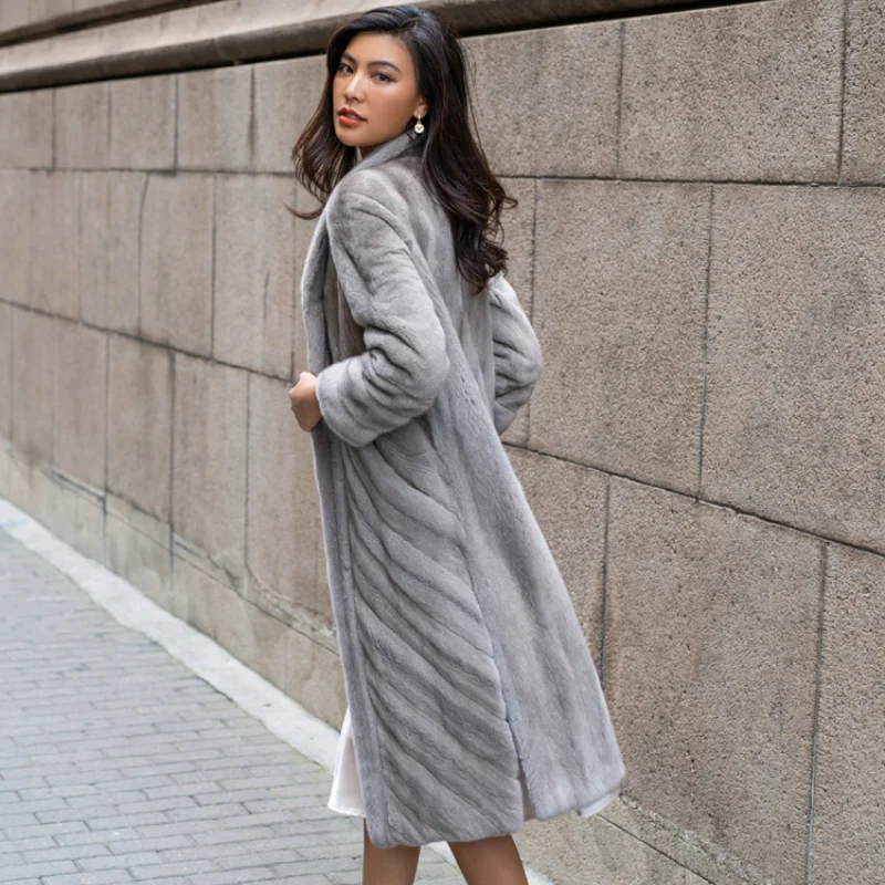 FURSARCAR  2021 Real Fur Natural Mink  Furs Coat Women Winter Thick Warm Overcoat Luxury High Street Style Primary Color Clothes