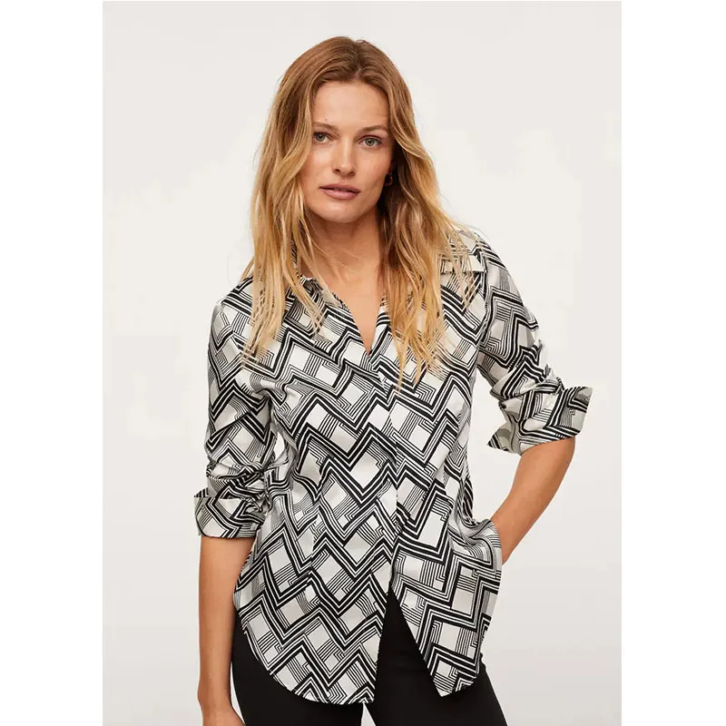 

Nlzgmsj Za 2021 Women High Quality Geometry Print Chiffon Shirt Long Sleeve Chic Female Casual Loose Shirt 202109