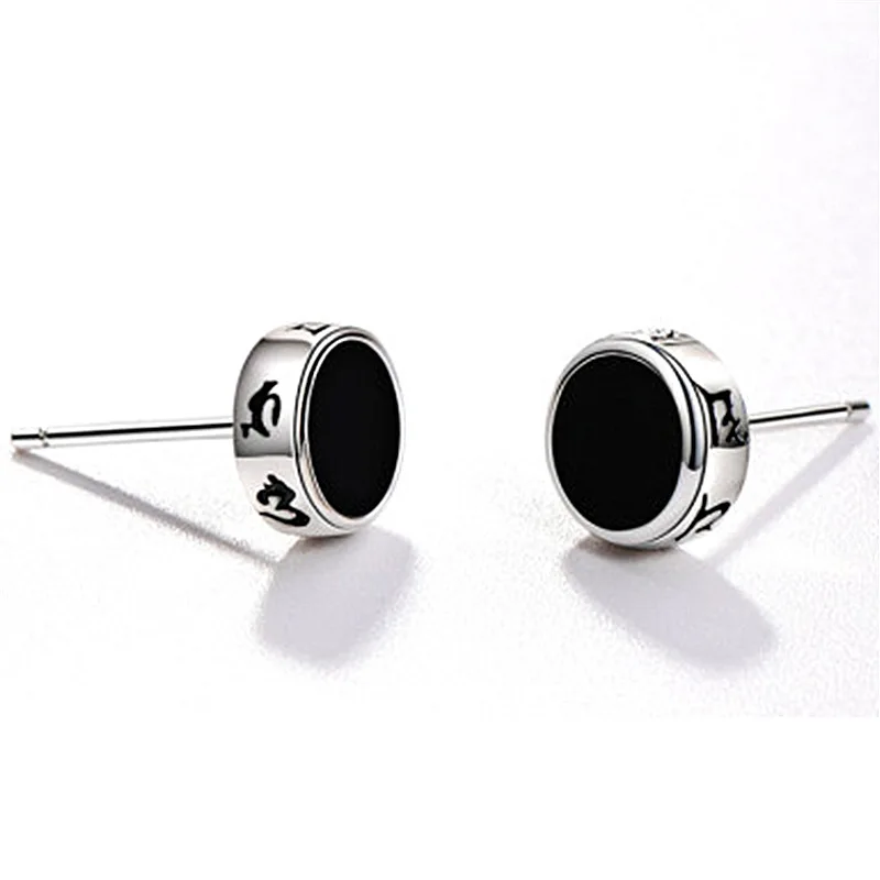 Модные черные серьги гвоздики буддизма для мужчин ювелирные изделия из чистого