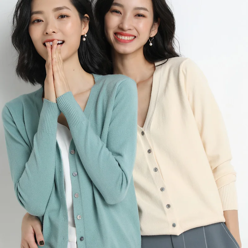 Женский однобортный Кардиган свободный однотонный кардиган с V-образным вырезом