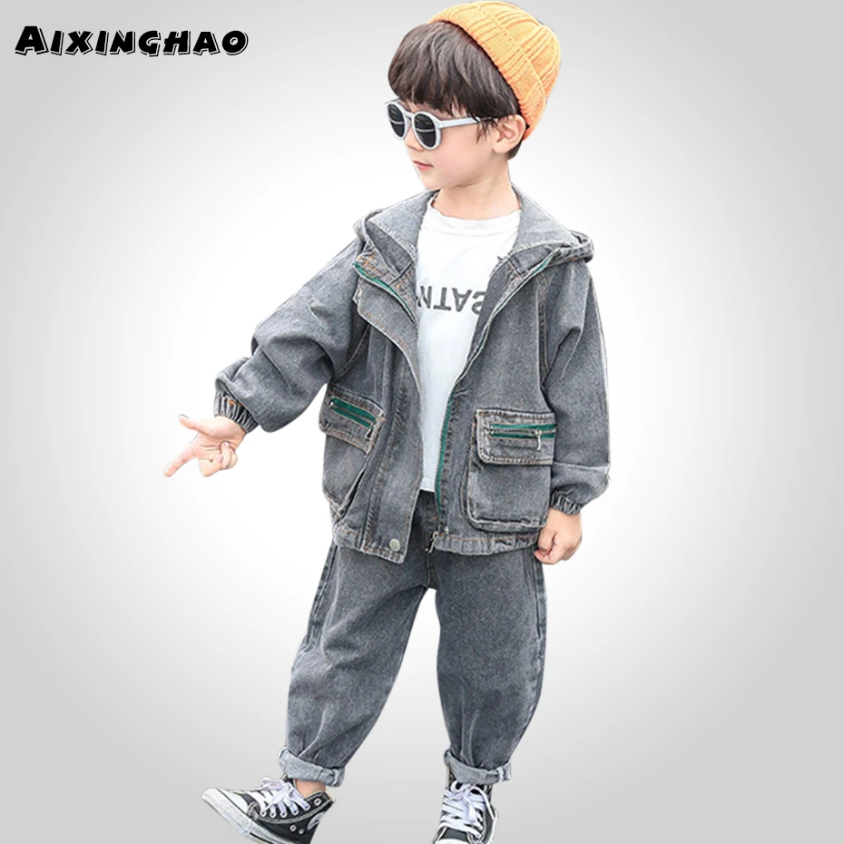 Одежда для мальчиков подростков джинсовая куртка и джинсы костюмы одежда с