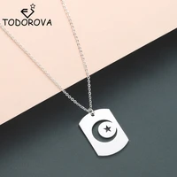 todorova stainless steel mens necklace night sky crescent moon star dog tag pendant necklaces for women islamic muslim jewelry