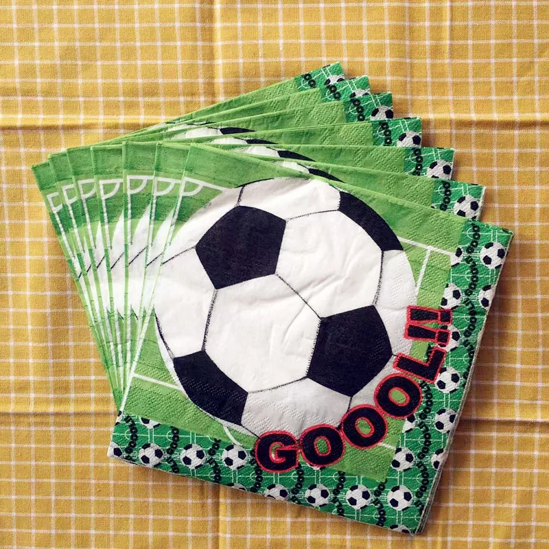20pcs napkins Вечерние одноразовые столовые приборы с героями мультфильмов, футбольные флаги, коробки для конфет, подарочные пакеты для дня рождения, Детские вечерние украшения - Цвет: 20pcs napkins