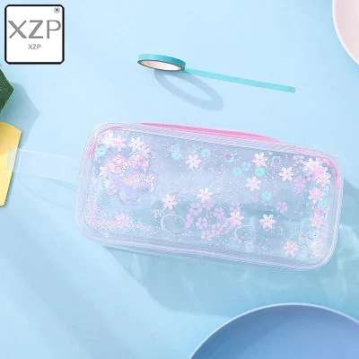 Purple Flower XZP Girl Pencil Case Transparent Oil Sandpaper Pen Bag Ins Style Cute Cosmetic Bag Wardrobe Organizer Travel Organizer Set - Цвет: Purple Flower