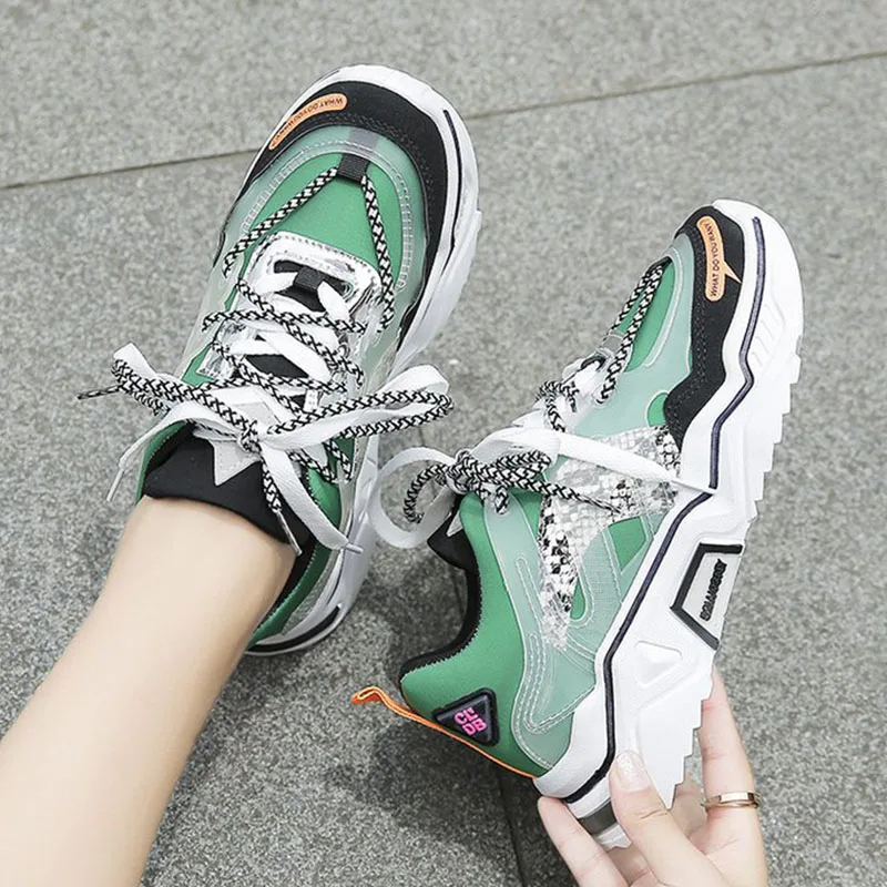 Женские кроссовки столбики Повседневная обувь размера плюс на платформе Дышащие