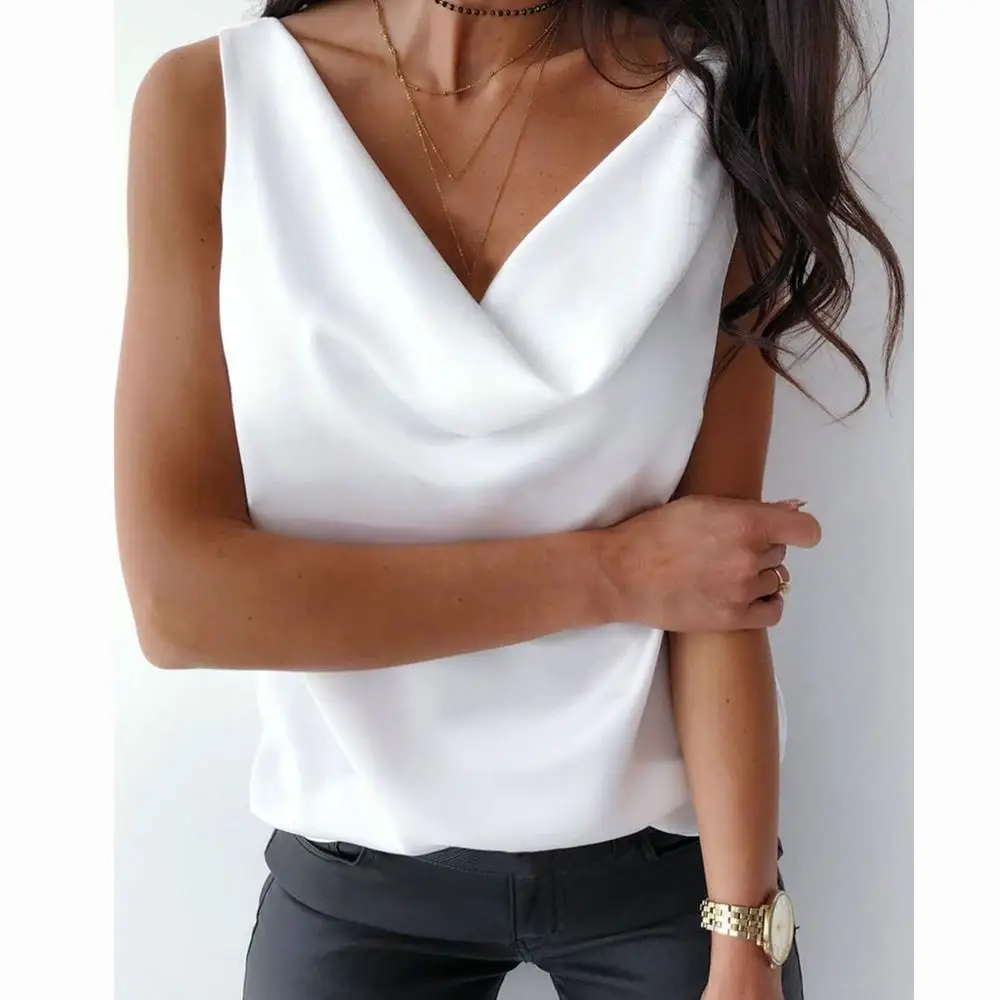 Майка женская атласная с V-образным вырезом повседневный облегающий топ на