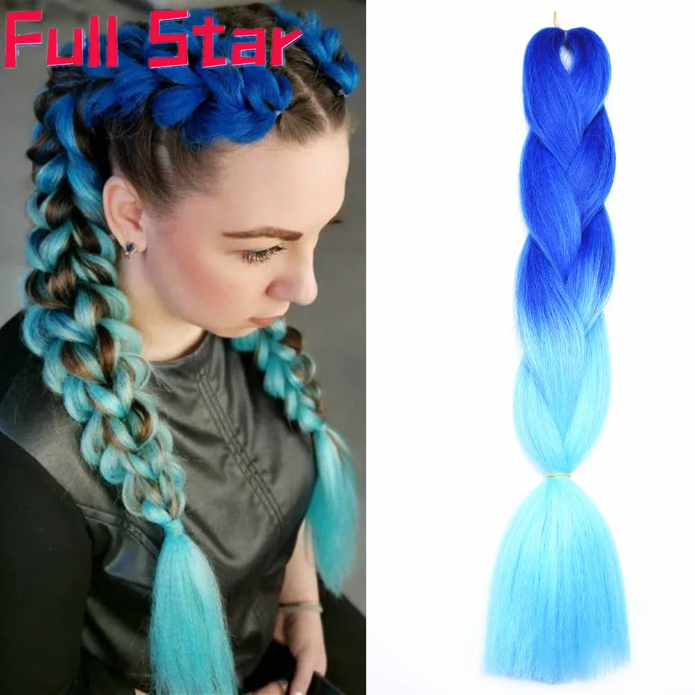 

Full Star Synthetic Crochet Hair Jumbo Braids Yaki Soft Hair Black Ombre 24"( 65 cm) Crochet Braiding Hair Extension For Women