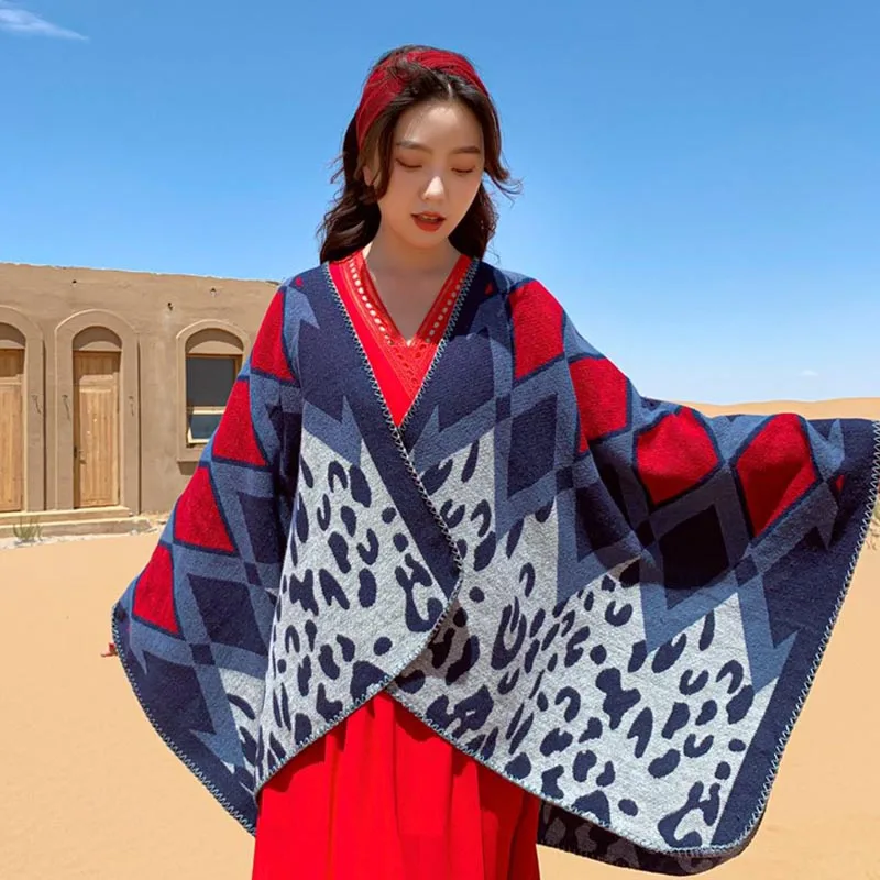 Женское зимнее трикотажное кашемировое пончо накидки шаль кардиганы свитер