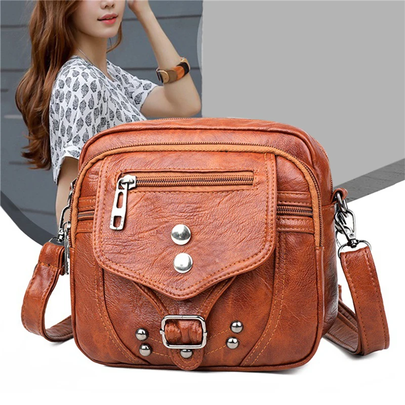

Women's Bag New Fashion Women's Messenger Bag Fashion Soft Leather Shoulder Bag Washed Leather Small Square Bag