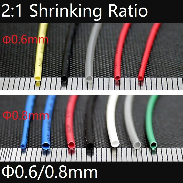 

5M Dia 0.6mm 0.8mm Heat Shrink Tube 2:1 Polyolefin Thermal Cable Sleeve Insulated Wire Protector Wrap Cover DIY Connector Repair