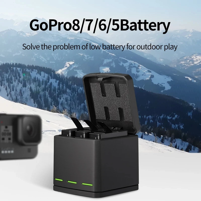 telesin 3 slots led battery charger storage box battery pack type c cable for gopro hero 5 6 7 8 camera accessories free global shipping