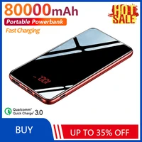 80000mah power bank large capacity portable mirror screen digital display external battery charger for xiaomi iphone samsung
