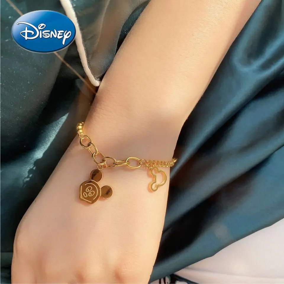 

Disney Mickey Mouse Cartoon Avatar Golden BraceletSimple Design Accessories Chain New Double Mickey Bracelet