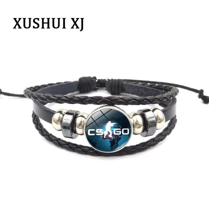 Винтажное ювелирное изделие черный кожаный браслет браслеты кабошон стеклянный