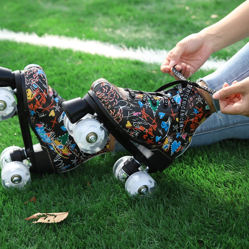 

Женские и мужские коньки, двойные коньки из искусственной кожи, 4 колеса