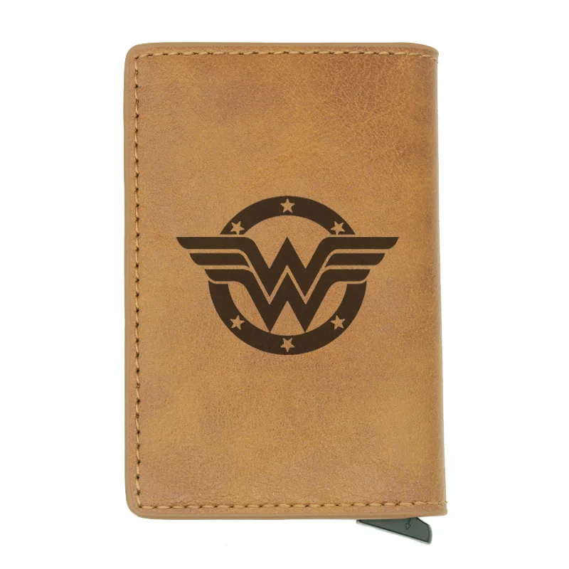 Новые поступления, модные Wonder Woman Rfid держатель для карт, мужские и женские кошельки, коричневые винтажные короткие кошельки, кожаные тонкие кошельки, мини кошелек