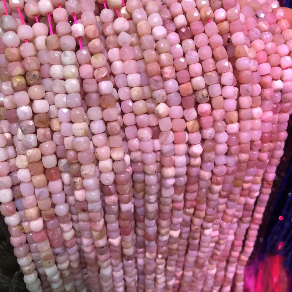 Natural Stone Loose Beads Pink Opal Cube Faceted DIY for MakingJewelry Necklace Bracelet Accessories Size 4mm | Украшения и