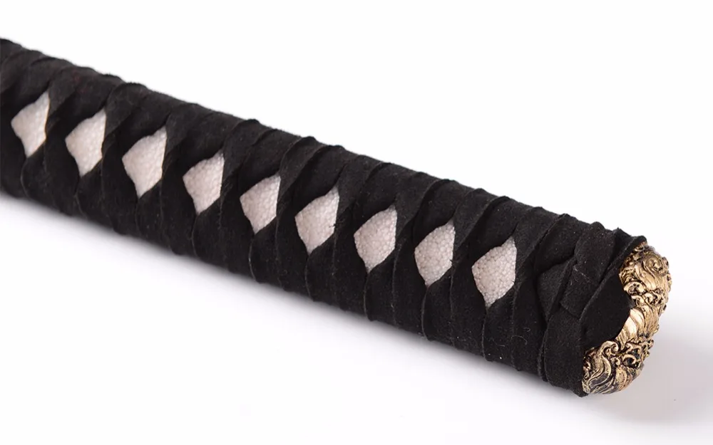 Shijian Swords High Grade Tsuka Handle For Katana Real Leather Ito Wrapped Tsuka Assembled with Brass Fitting 26 CM Black Handle